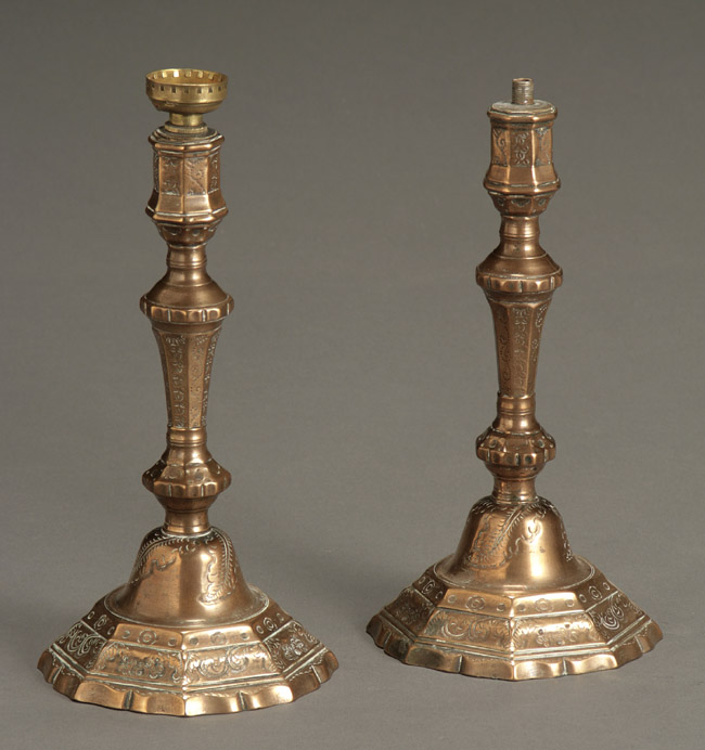 Appraisal: Pair of French Silver Plate Candlesticks One lacking socket extensive