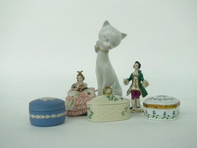 Appraisal: Group of Porcelain Figures and Boxes including '' Cat by