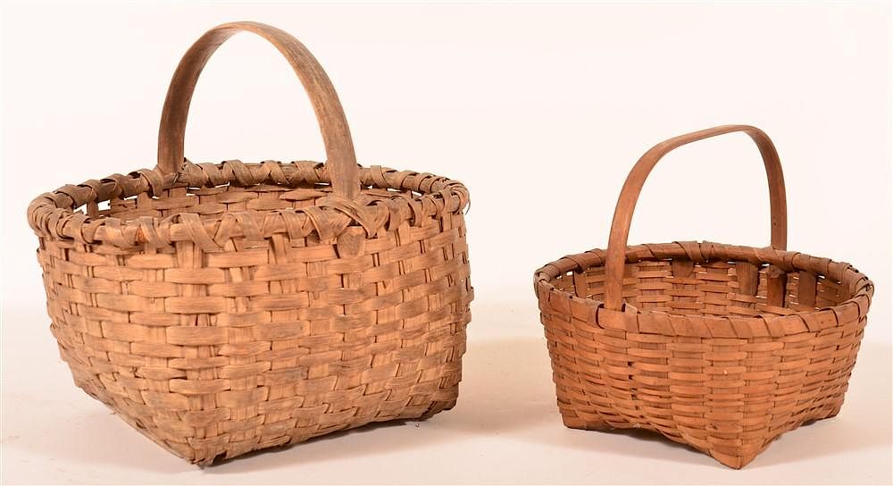 Appraisal: Two Antique Woven Splint Market Baskets Two Antique Woven Splint