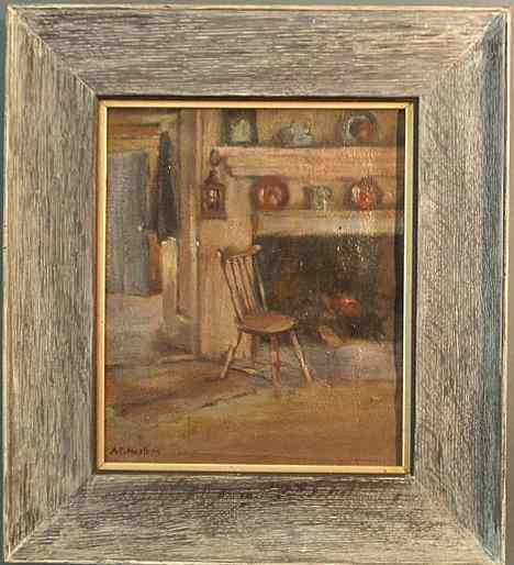 Appraisal: Oil on canvas painting of an th c interior scene