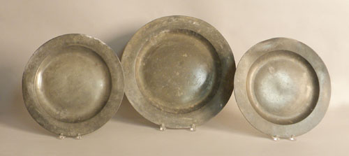 Appraisal: Three English pewter chargers th c dia two and dia