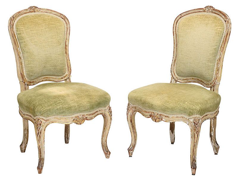 Appraisal: Pair Louis XV Painted Parcel Gilt Side Chairs French or