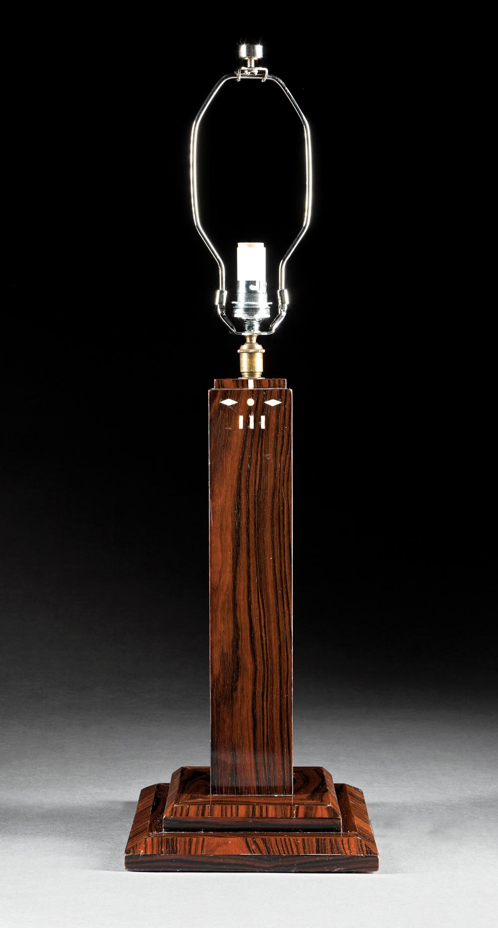 Appraisal: Art Deco Inlaid Macassar Table Lamp c in the style