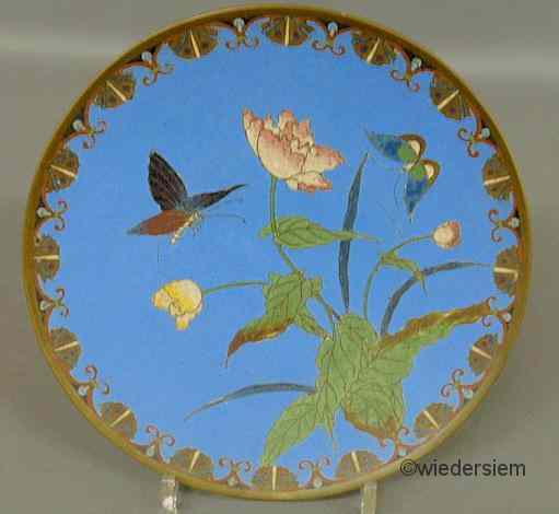 Appraisal: Cloisonn plate th c with butterfly and floral decoration on