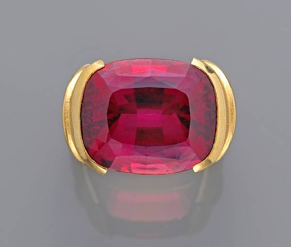 Appraisal: A rhodolite garnet square band ring Ilka signed Ilka mounted