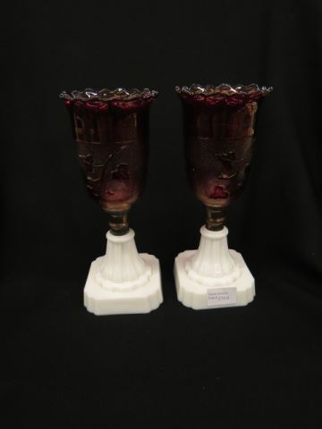 Appraisal: Pair of th Century Vases milk glass pedestal and ruby