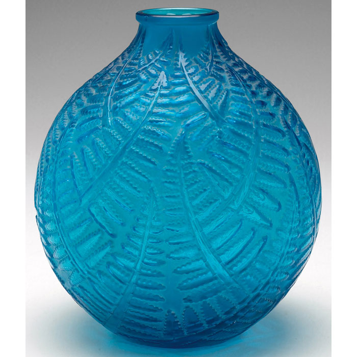 Appraisal: Rene Lalique Espalion vase bulbous form in frosted blue glass