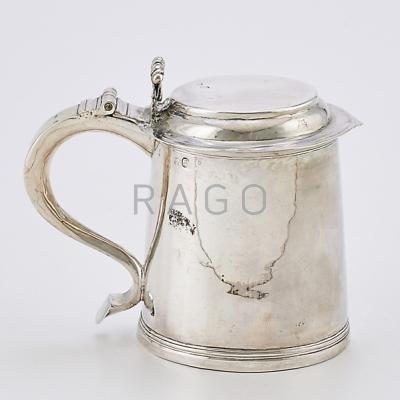 Appraisal: TH CENTURY STERLING TANKARD Ear handle with horseshoe-shaped terminus reed