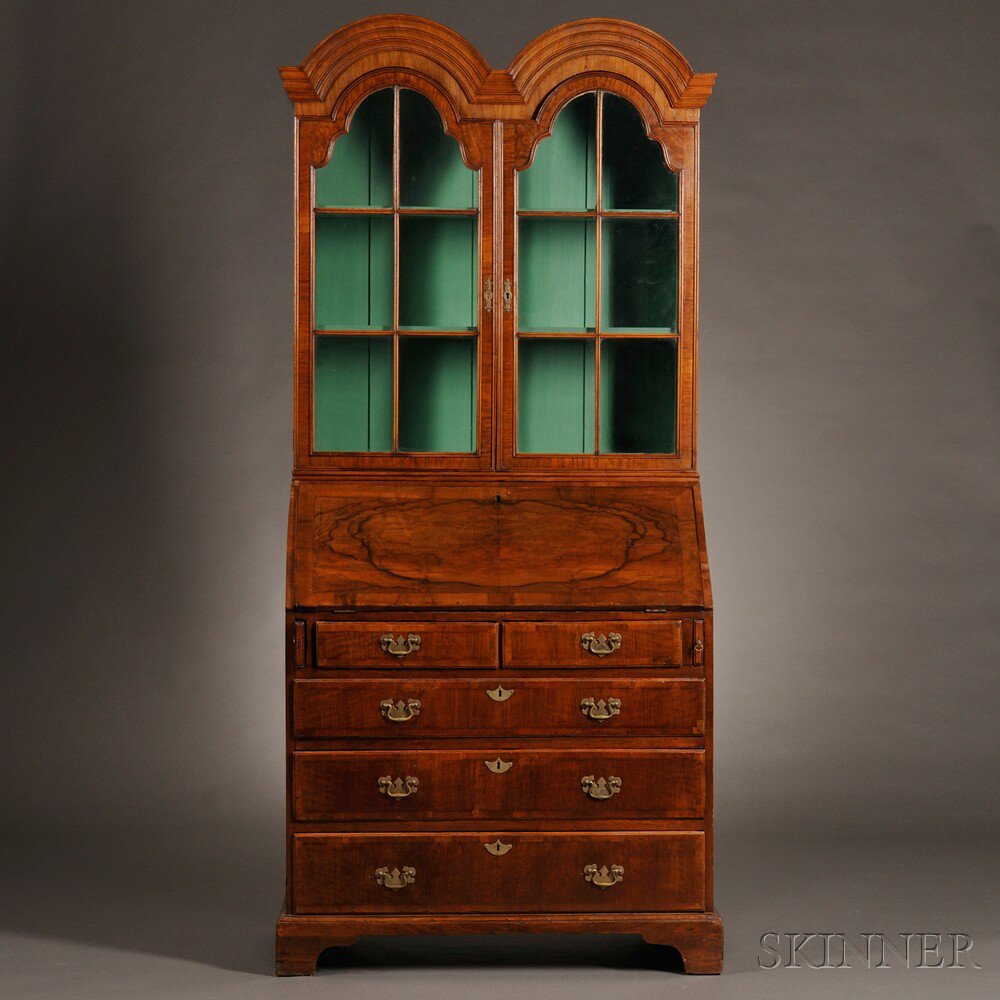 Appraisal: George II-style Walnut-veneered Bureau Bookcase double-arched top over a pair