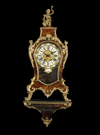 Appraisal: Large Martinot Paris Gilt-Brass-Mounted Tortoiseshell Cartel Clock and Shelf third