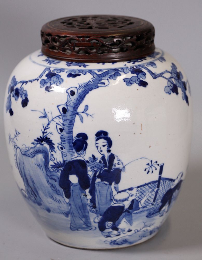 Appraisal: Chinese porcelain cover jar possibly th c blue white porcelain