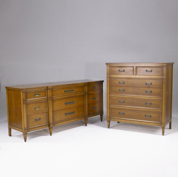 Appraisal: DREXEL Two cherry dressers with brass drop pulls one with