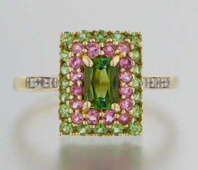 Appraisal: A Ladies' Peridot Pink Tourmaline and Diamond Ring k yellow