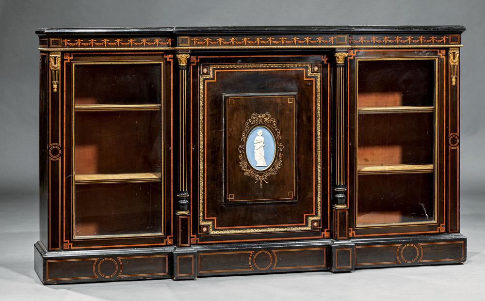 Appraisal: Antique Louis XVI-Style Bronze-Mounted Inlaid and Ebonized Parlour Cabinet shaped