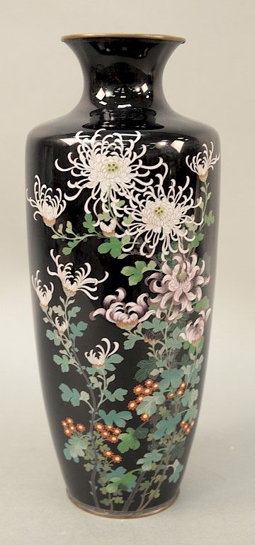 Appraisal: Black cloisonne enamel vase Japan th th century Meiji or