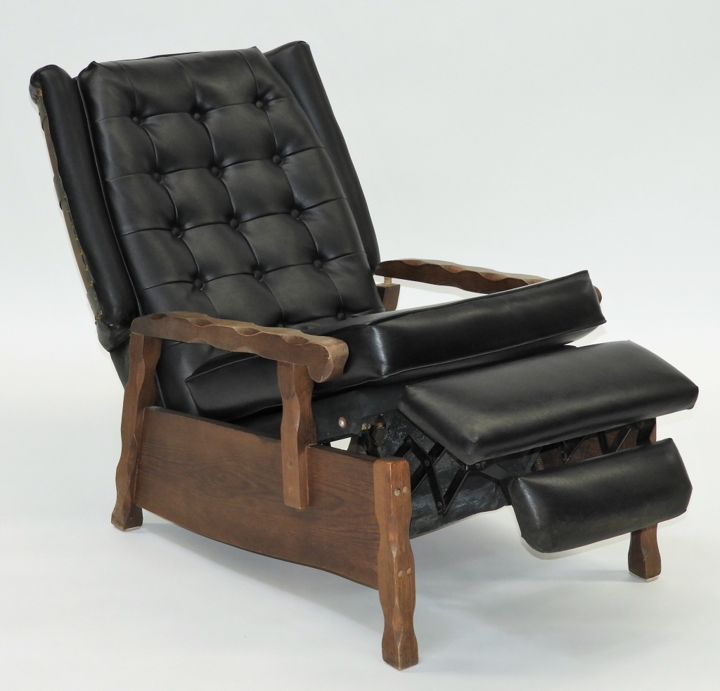 Appraisal: SCHUBERT INDUSTRIES MCM WHISKEY BARREL RECLINER Ohio Circa Black leather