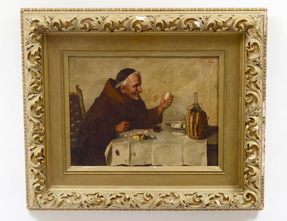 Appraisal: ITALIAN SCHOOL th Century Monk at Table Signed R Aresti