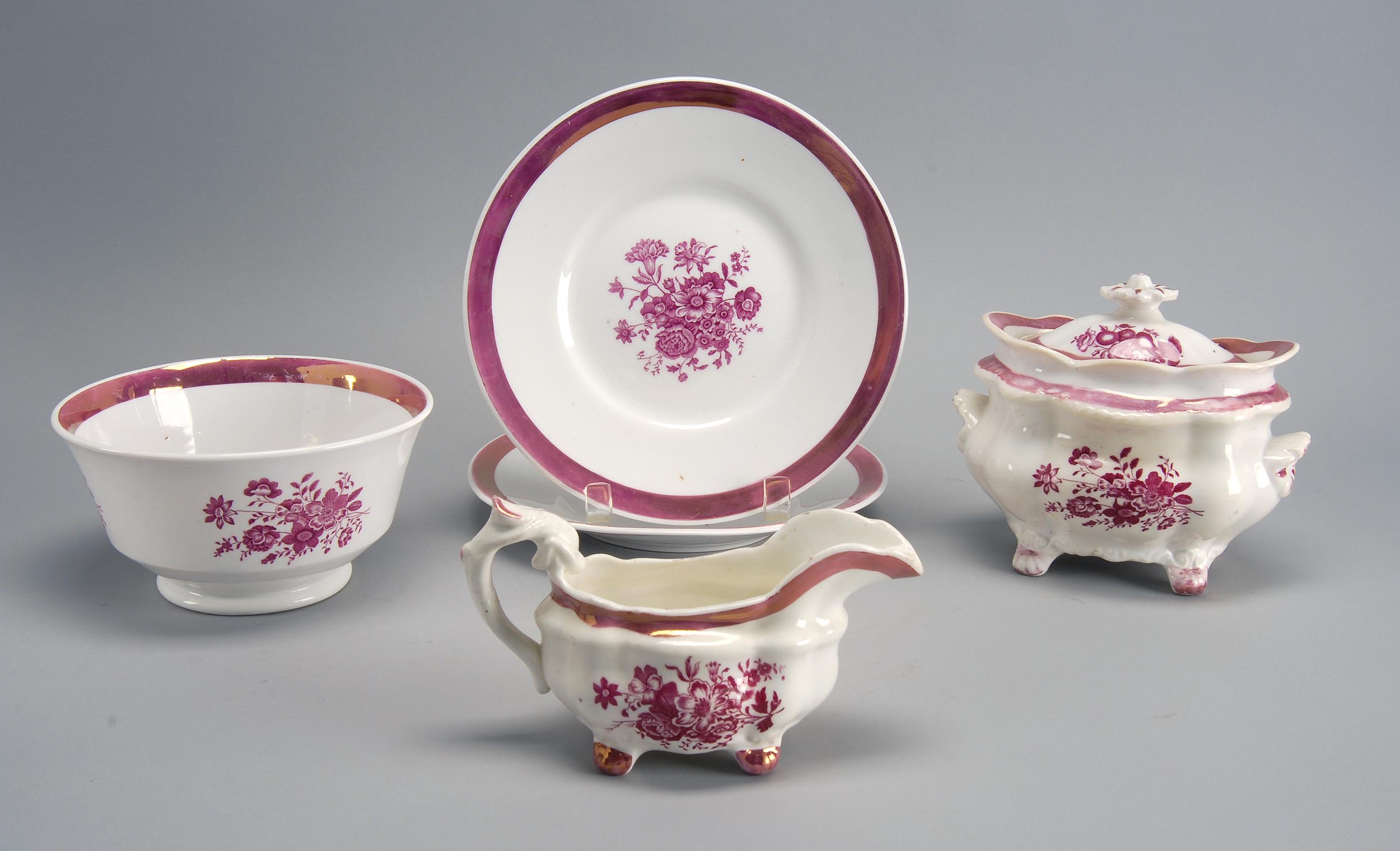 Appraisal: TH CENTURY PINK LUSTRE PARTIAL TEA SET consisting of covered