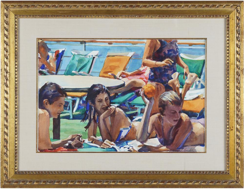 Appraisal: SHIRL GOEDIKE B BATHERS ON DECK watercolor signed and dated