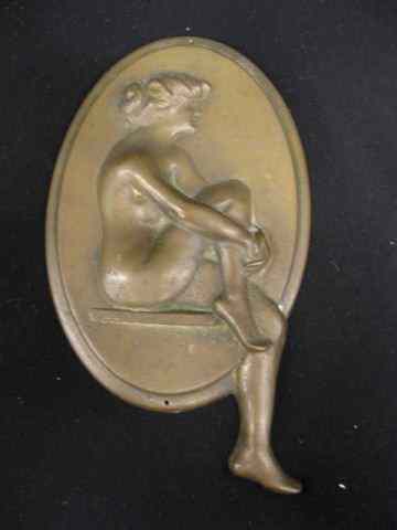 Appraisal: Bronze Plaque of Nude at Rest lady seated oval ''