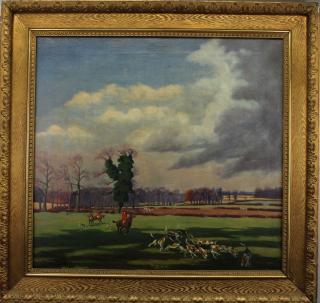 Appraisal: Francis Kenneth Elwell UK - fox hunting scene Oil on