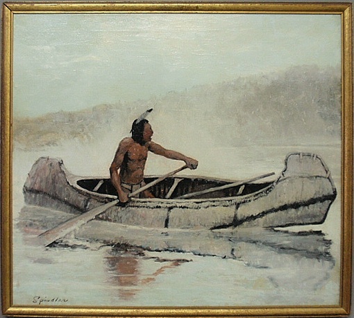 Appraisal: - Oil on canvas painting of an American Indian in