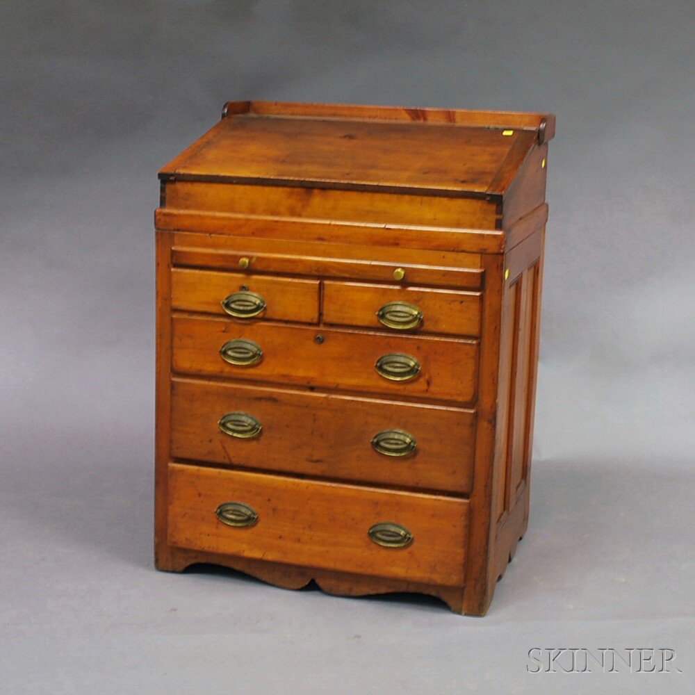 Appraisal: Pine Schoolmaster's Desk America th century the slant-lid opening to