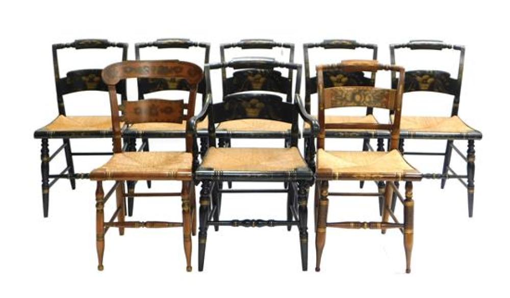 Appraisal: Eight Hitchcock chairs with rush seats including set of six