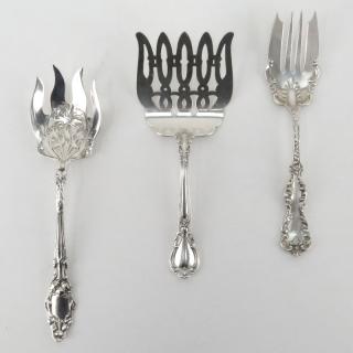 Appraisal: Grouping of Three Sterling Silver Meat Serving Forks Grouping of