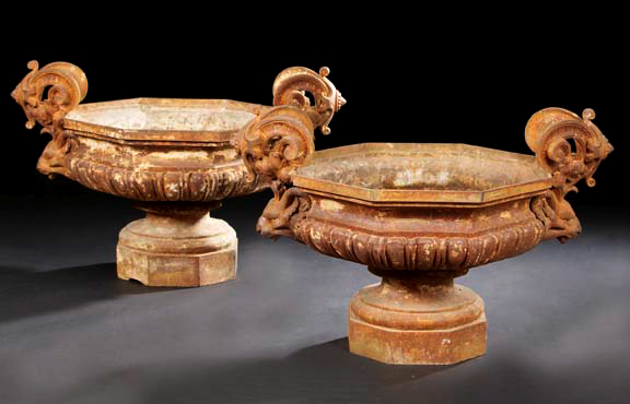 Appraisal: Pair of Neo-Grec-Style Cast-Iron Garden Urns each with an octagonal