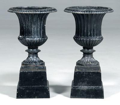 Appraisal: Pair cast iron garden urns each of typical form on