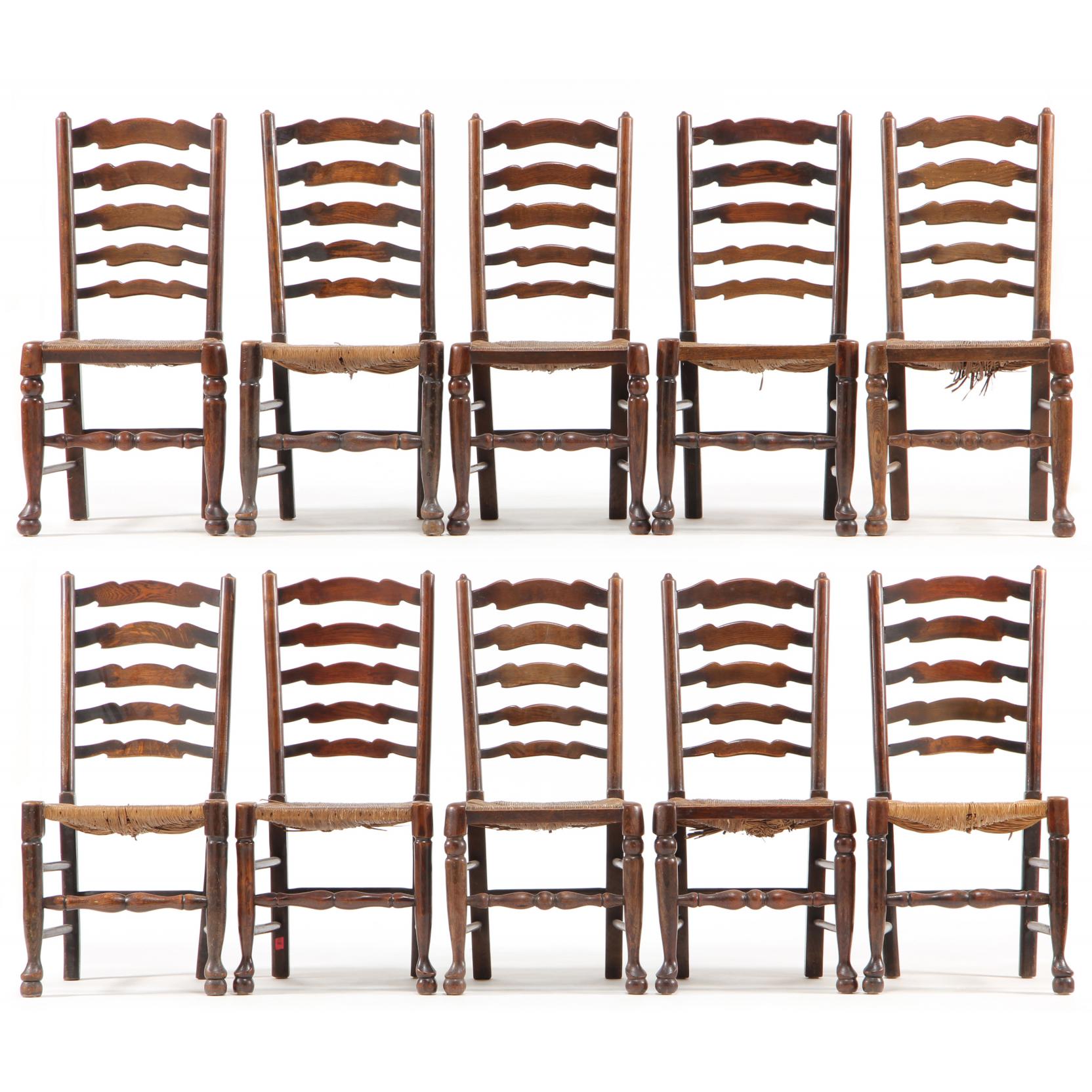 Appraisal: Assembled Set of Ten English Country Ladder Back Chairs early