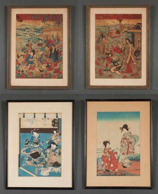 Appraisal: Four Japanese color woodblock prints each framed th century subjects