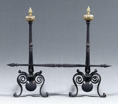 Appraisal: Pair baroque style andirons brass urn and flame finials heavy