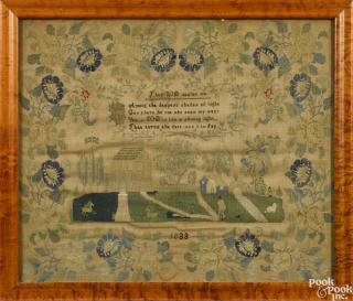 Appraisal: Pennsylvania silk on linen sampler dated purportedly wrought by Elizabeth