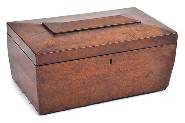 Appraisal: A VICTORIAN YEW WOOD COLLECTOR'S BOX rectangular with tapered body