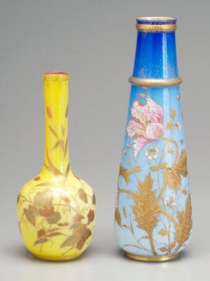 Appraisal: Two glass vases one canary yellow fine raised bird and