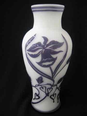 Appraisal: Cameo Art Glass Vase amethyst floral on white satin ''