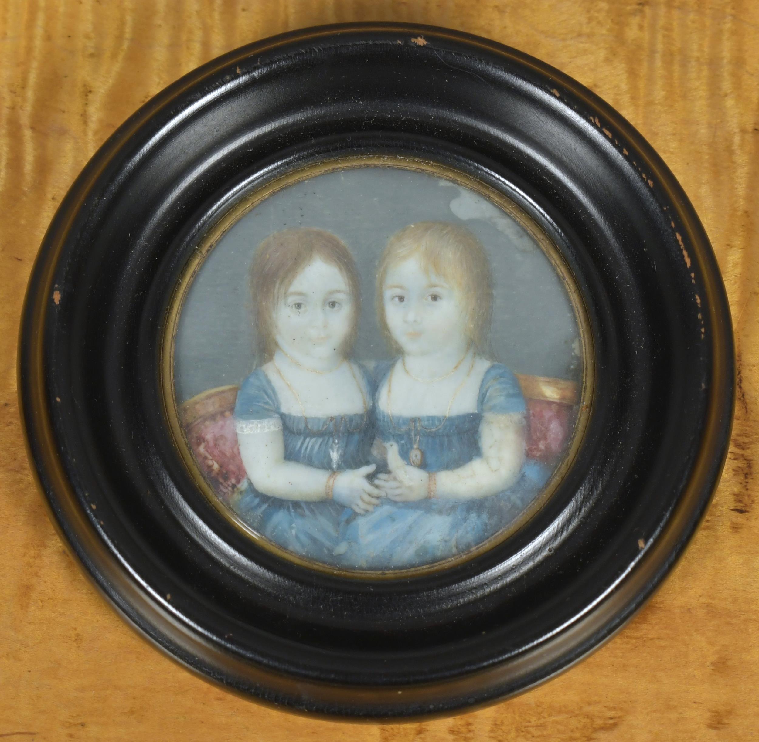 Appraisal: FINE TH C MINIATURE PAINTING TWINS First half of the