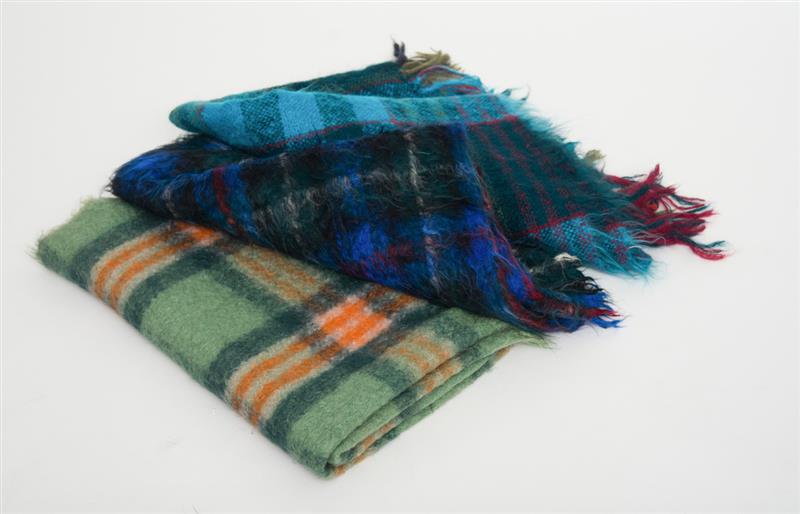 Appraisal: THREE MOHAIR PLAID THROWS Property of Estate of Helen Frankenthaler