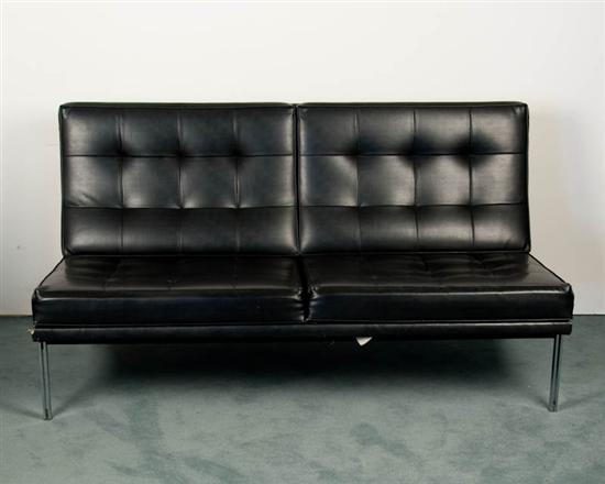 Appraisal: Florence Knoll Black Leather and Chrome Sofa paper label from