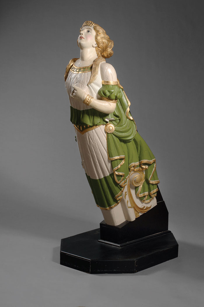 Appraisal: CARVED AND PAINTED THREE-QUARTER LENGTH FIGUREHEAD OF A GOLDEN-HAIRED WOMAN