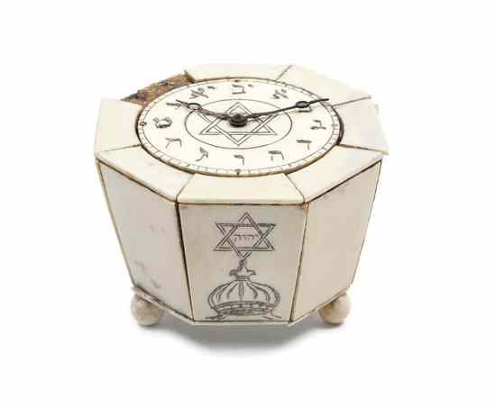 Appraisal: An Ivory Veneered Table Clock of hexagonal form the dial