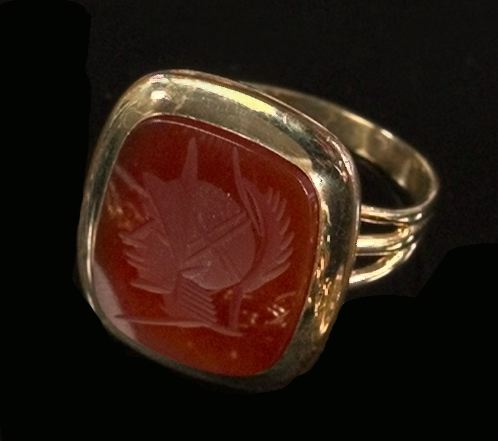 Appraisal: Fourteen-Karat Yellow Gold and Carnelian Intaglio Gentleman's Ring featuring a