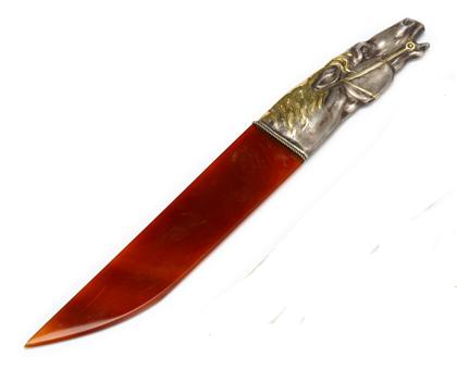 Appraisal: Russian silver gilt silver and agate letter opener The handle