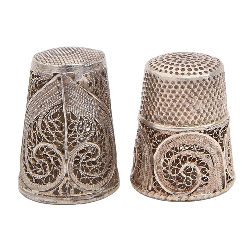 Appraisal: Two Portuguese silver filigree thimbles mm control marks one import