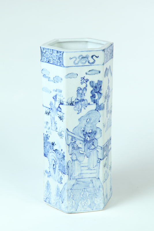 Appraisal: TALL VASE China th century porcelain Octagonal vase with blue