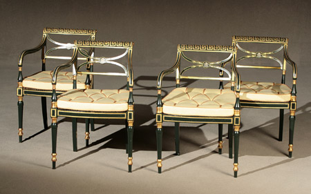 Appraisal: Set of Ten Regency Parcel Gilt and Dark Green Painted