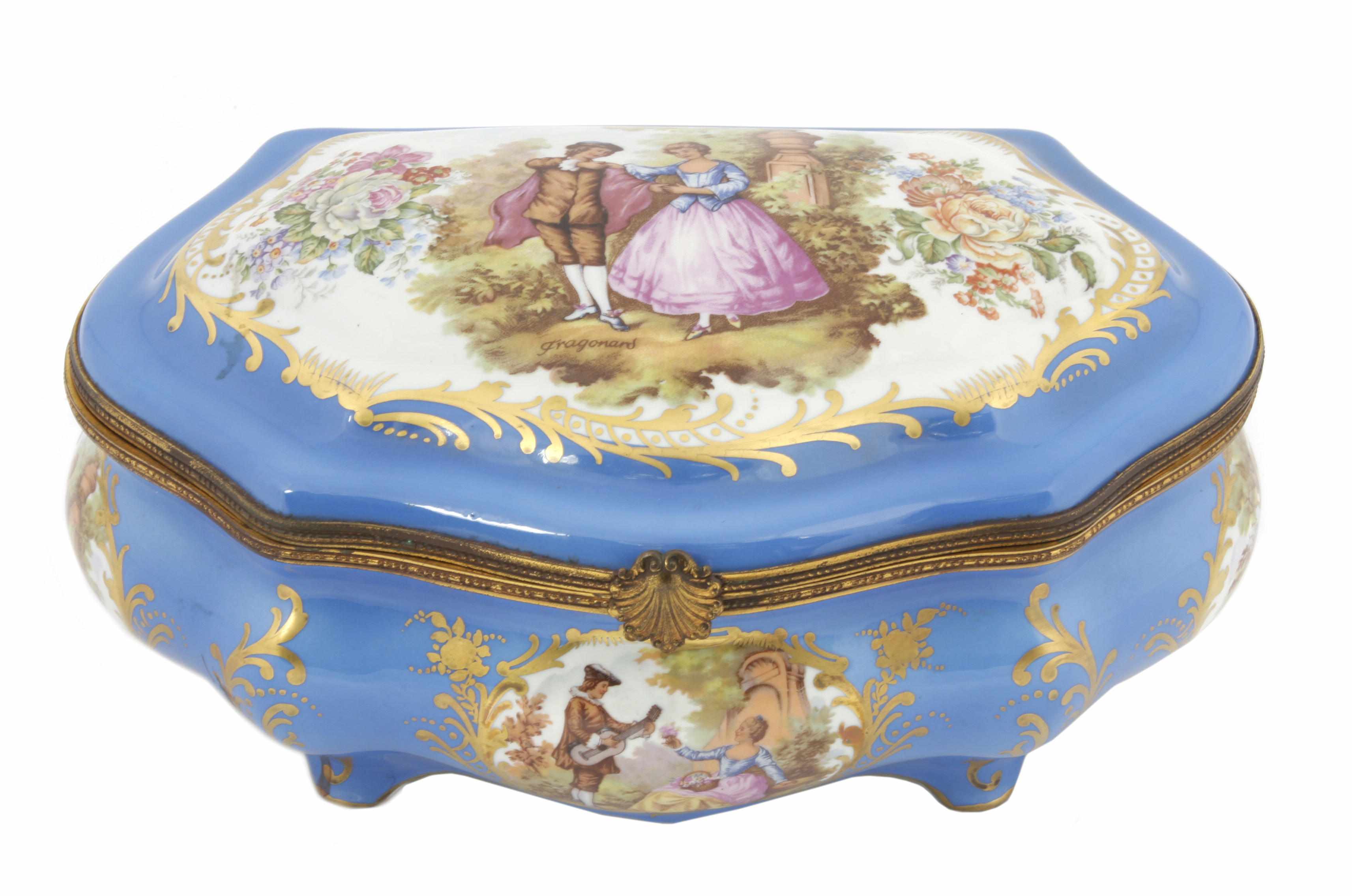 Appraisal: A Svres style gilt metal mounted porcelain table casket th