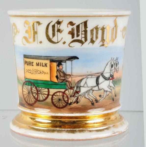 Appraisal: Horse-Drawn Milk Wagon Shaving Mug Description Gilt name F C